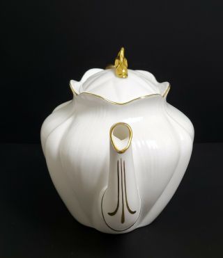 Vintage Shelley Regency Dainty White Fine China Teapot Tea Pot Gold Trim 2