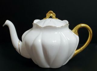 Vintage Shelley Regency Dainty White Fine China Teapot Tea Pot Gold Trim 3