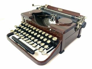 1930 Wood Royal Model P Typewriter W/case Vtg Antique Faux Bois Woody