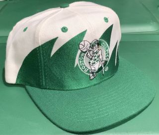 EUC Vintage 90s Boston Celtics Logo Athletic Sharktooth Snapback Hat Cap NBA 3