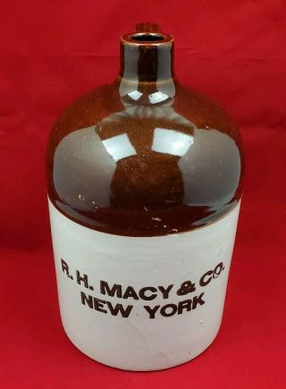 Antique R.  H.  Macy & Co.  York One (1) Gallon Stoneware Jug