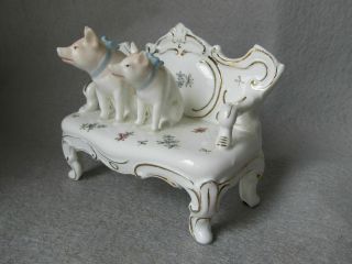 Antique,  Vintage Pink Pigs Sitting On A Settee Figurine