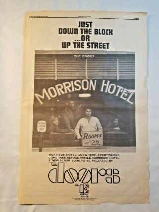 Vintage Ad The Doors Morrison Hotel 1970 La Press Unframed Jim Morrison