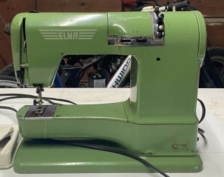 Vintage Elna Supermatic Portable Sewing Machine Avacado Green W/ Case