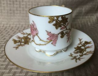 Antique H & C Depose Limoges Demitasse Cup & Saucer Hand Painted Gold Relief