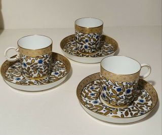 Set Of 3 Brown Westhead & Moore Staffordshire Aesthetic Floral Demi Cups Saucers