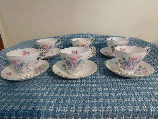 Pre - Owned Vintage Set Of 6 Regency English Bone China Teacups And Saucers