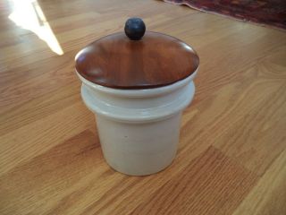 Vintage 5 Stoneware Crock Canister With Wood Lid