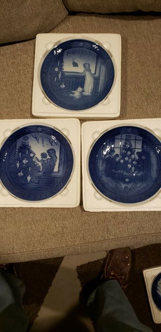 Royal Copenhagen Porcelain Set Of 3 Blue Christmas Plates 1981,  1982,  1983
