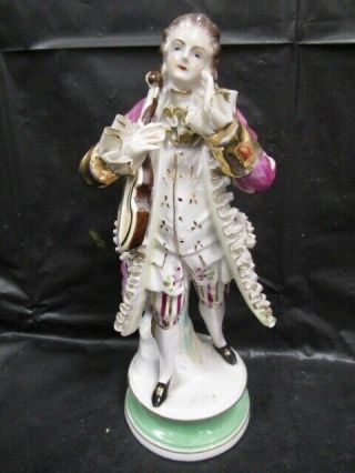 Victorian Man Hand Painted Porcelain Figurine - Meissen - Crossed Swords