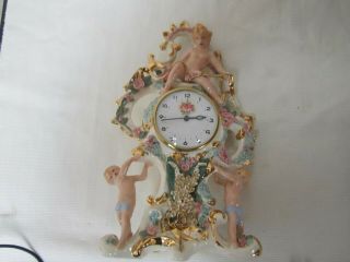 Elaborate Antique Rococo Lux Clock Co.  Porcelain Boudoir/parlor Clock Runs Well.