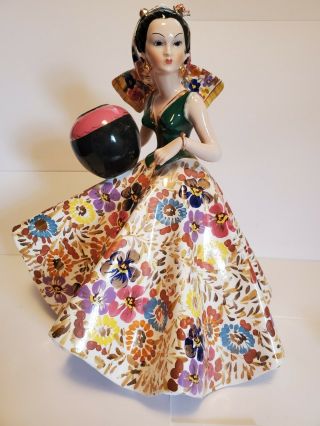 Italian Vintage Hand Painted Lady With Water Jug In Floral Dress Signed