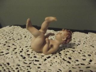Vintage Rare Naked Piano Baby Bisque Porcelain Figurine Lying On Back