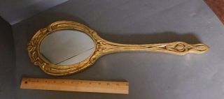 VICTORIAN VINTAGE GOLD GILT CARVED WOOD WALL HAND MIRROR 2