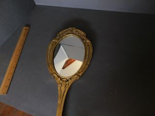 VICTORIAN VINTAGE GOLD GILT CARVED WOOD WALL HAND MIRROR 3