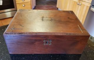 Antique Wooden Letter Writing Box Travel Slope Top Lap Desk 3