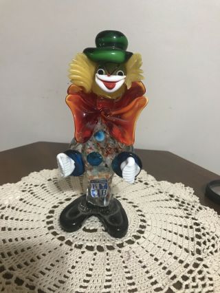 Vtg Murano Art Glass Clown Figurine Made In Italy Label K B