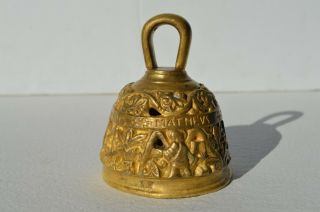 Fine Antique Very Ornate Small Solid Bronze Bell Depicts Animal &religious Scene