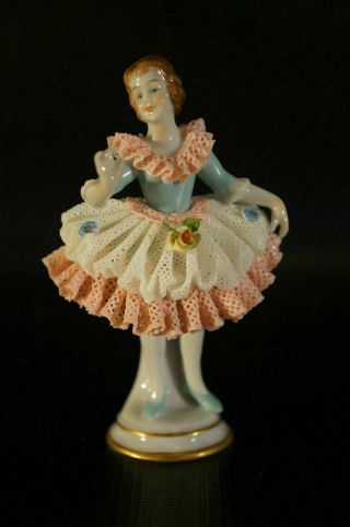 Antique Dresden Volkstedt Figurine 1762 Porcelain Lady Ballet Dancing.