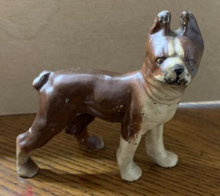 Vtg Hubley Cast Iron Boston Terrier Dog Paperweight Bulldog Rare Brown Figure