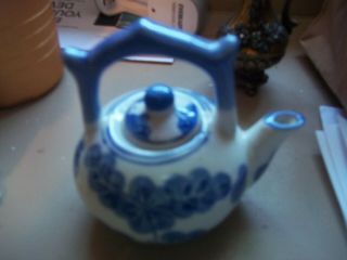 Vintage Blue And White Ceramic Tea Pot Made China Floral Apx.  3x4