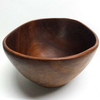 Vintage Hand - Turned Wood Bowl Large Dark Curved Edge Primitive Dough 11 " Diam.