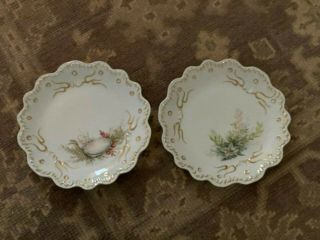 Pair Victorian Era Hand Painted Porcelain Seafood Plates Fish Service Shells