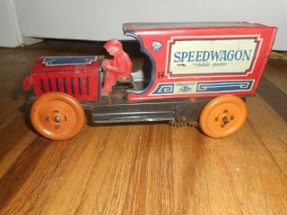 Vintage 1920s Ferdinand Strauss Tin Litho Windup Speedwagon Toy Automobile
