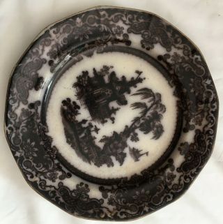 Antique Podmore Walker & Co.  (pw & Co. ) Ironstone “corean” Black Transfer Plate
