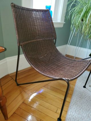 Pair Brown Wicker & Metal Vintage Mid Century Lounge Chairs Exc 2