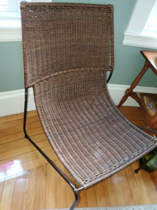 Pair Brown Wicker & Metal Vintage Mid Century Lounge Chairs Exc 3