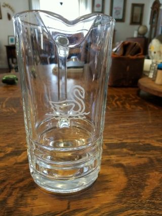 Vintage Heavy Clear Glass White Swan Pitcher 8.  75 " Tall