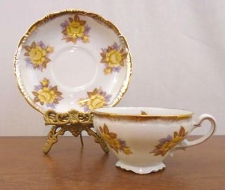 Vintage Shafford Hand Painted Tea Cup And Saucer Set Yellow Roses Japan