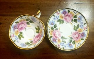 Vintage Royal Castle Fine Bone China Footed Cup And Saucer Set Flowers Spray