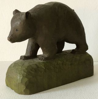 Vintage Signed Dated 2 - 14 - 47 Hand Carved Wood Black Forest Bear Figure Sculpture
