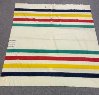 Vintage Hudson Bay 4 Point Wool Trapper Stripe Blanket 85x78 England