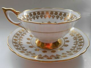 Royal Stafford Bone China Teacup Saucer Gold Leaf Blue Red Raised Dots Tea Cup