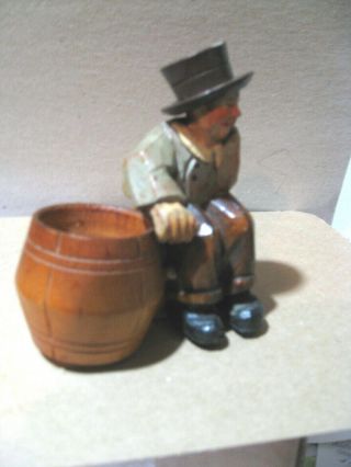 Vintage Hand Carved Wooden Statue Man On A Box,  Poland