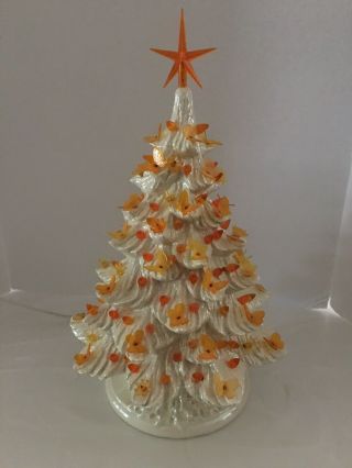 Atlantic Mold Pearl White Ceramic Lighted Vintage Christmas Butterfly Tree 1970s