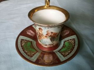 Antique Royal Vienna Porcelain Demitasse Cup,  Saucer Gilt Trim