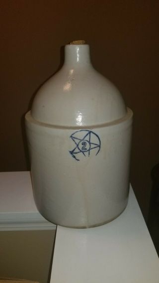 Antique Star Stoneware Crock /jug 2 Gallon Crooksville Ohio Masonic Symbol