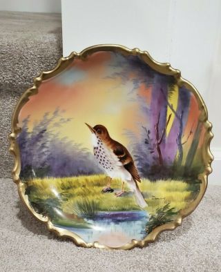 Vintage Hand Painted Decorative Plate Artist Signed Thrush Bird Plate