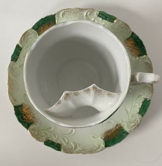 Vintage Moustache Tea Cup And Saucer - White/Green Cup W/ Multi Color Flowers 2