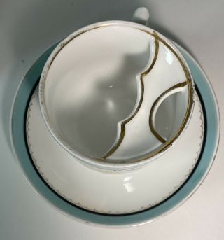 Vintage Moustache Tea Cup And Saucer - White Cup W/ Teal Accents “Forget Me Not.  ” 2