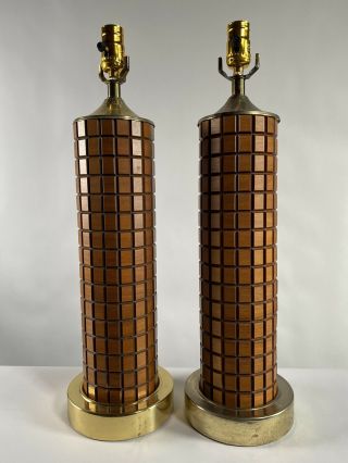 Pair (2) Mid Century Modern Vintage Gruvwood Lamps Teak Eames Era