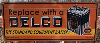 Vintage 24 " 1949 Double Sided Delco Battery Porcelain Gas Station Pump Sign