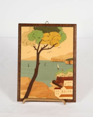 Vintage Italian Marquetry Wood Inlay Inlaid Picture Plaque 5x6