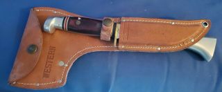 Vintage Western W66&w10 D Wood Fixed Blade Knife & Axe Combo In Leather Sheath