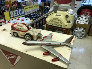 Vintage Nomura Tin Airplane/airport Truck Toy Very Cool Piece