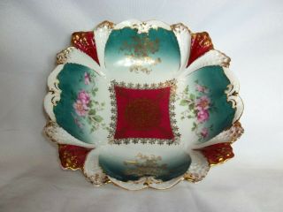 Rare Antique Austrian Porcelain Victorian Royal Design Floral Serving Bowl
